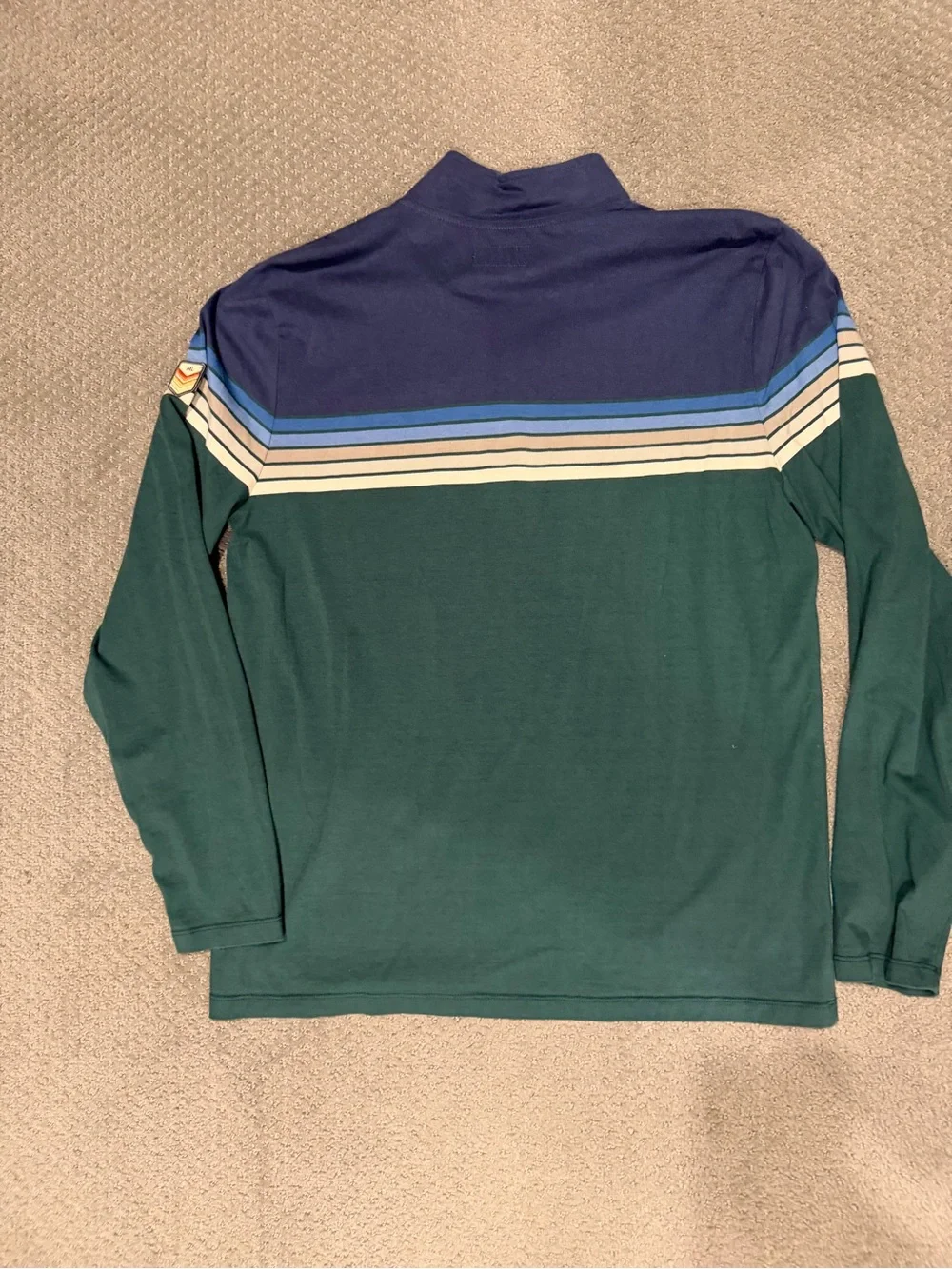 Marine Layer Men’s Striped Half-Zip Pullover - Navy & Forest Green